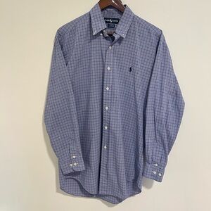 Vintage Polo by Ralph Lauren Men's Blue Checkered Button Up Shirt Size Large